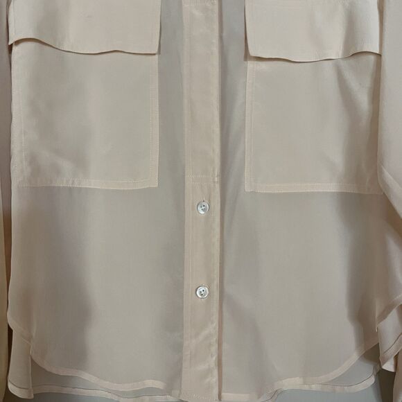 Frame 100% Silk Long Sleeve Button Down Blouse, Patch Pockets Ivory Size Small - Picture 7 of 15